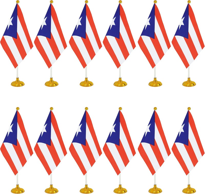 WXTWK 12 Pack Puerto Rico Flag Puerto Rican Desk Flag Small Mini Puerto Rican Table Flags With Stand Base,Home Office Festival Events Celebration Decorations - Image 1